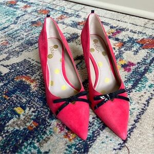 Boden Pink Suede Eleanor Pointed Toe Kitten Heels with Black Bow size 39